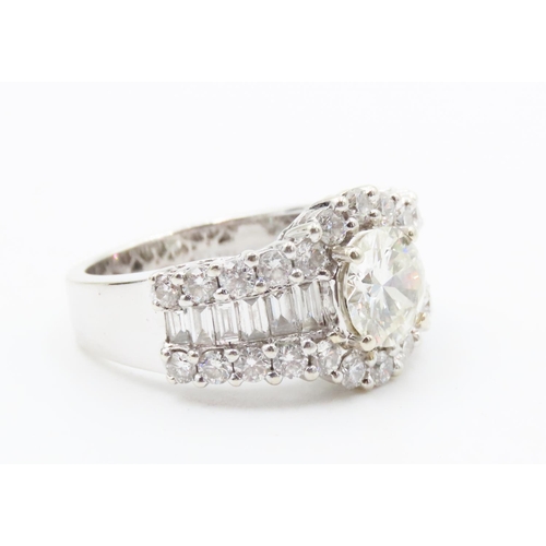 176 - Art Deco Round Cut and Baguette Cut Diamond Statement Ring Centre Stone Approximately 1.7Ct with Fur... 