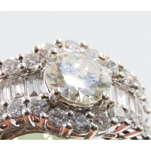 176 - Art Deco Round Cut and Baguette Cut Diamond Statement Ring Centre Stone Approximately 1.7Ct with Fur... 