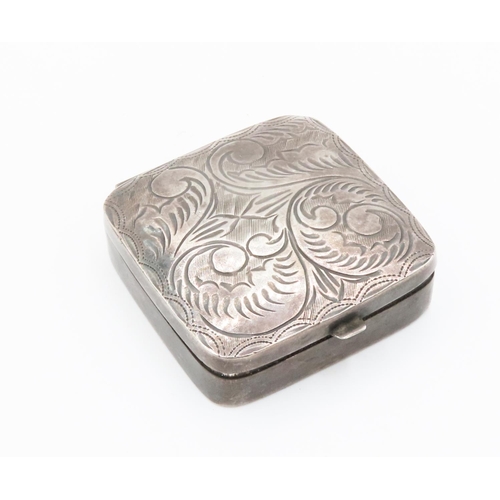 Silver Pill Box Hinged Cover Incised Detailing To Top 4cm by 4cm