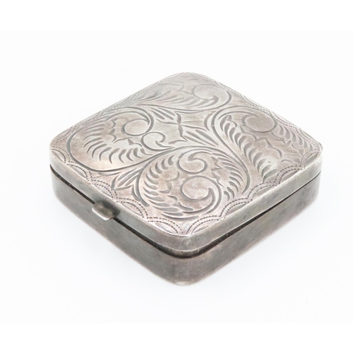 181 - Silver Pill Box Hinged Cover Incised Detailing To Top 4cm by 4cm