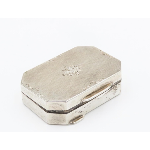 182 - Silver Snuff Box Hinged Cover Canted Corners 5cm by 3.5cm