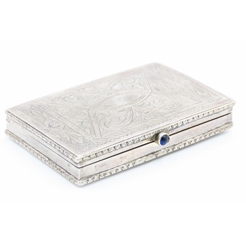 183 - Silver Snuff Box Rectangular Form Hinge Cover Attractively Engraved Decoration with Inset Cabochon P... 