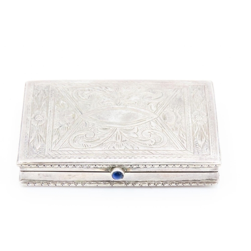 183 - Silver Snuff Box Rectangular Form Hinge Cover Attractively Engraved Decoration with Inset Cabochon P... 