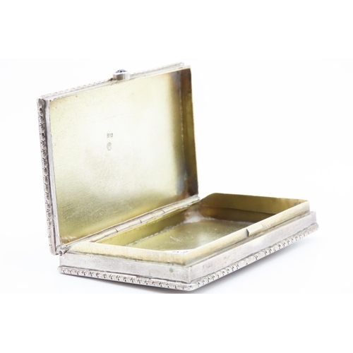 183 - Silver Snuff Box Rectangular Form Hinge Cover Attractively Engraved Decoration with Inset Cabochon P... 