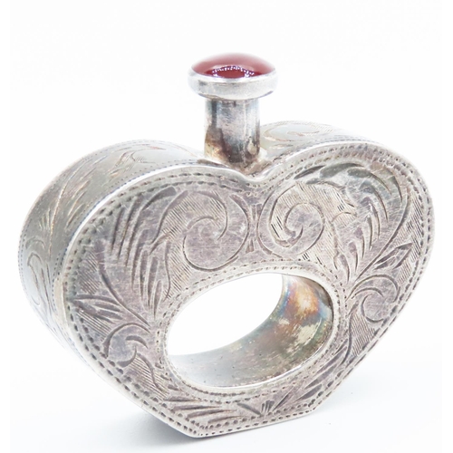 185 - Silver Perfume Bottle Love Heart For Engraved Decoration Throughout Inset Polished Carnelian Stopper... 