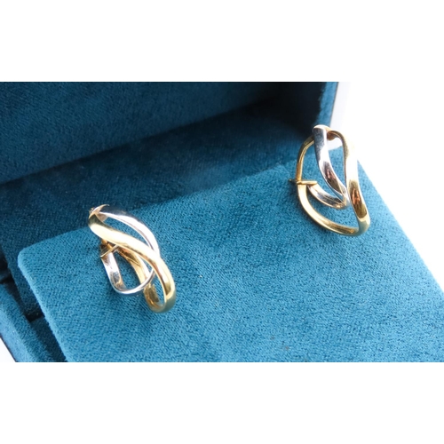 Pair of 9 Carat Yellow and White Gold Loop Form Earrings Each 1.5cm  High