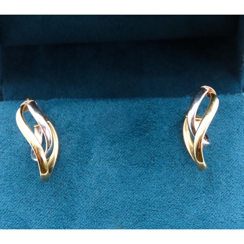 19 - Pair of 9 Carat Yellow and White Gold Loop Form Earrings Each 1.5cm  High