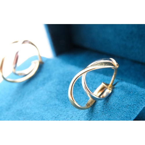 19 - Pair of 9 Carat Yellow and White Gold Loop Form Earrings Each 1.5cm  High