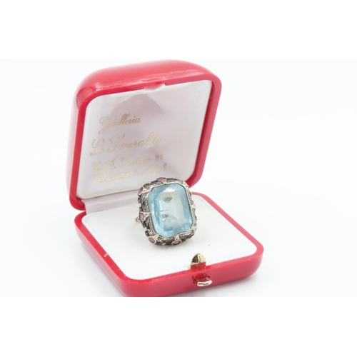 194 - Aquamarine Set Statement Ring Mounted in 18 Carat Yellow Gold with Further Ruby Insets to Setting Ri... 