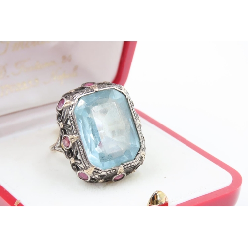 194 - Aquamarine Set Statement Ring Mounted in 18 Carat Yellow Gold with Further Ruby Insets to Setting Ri... 