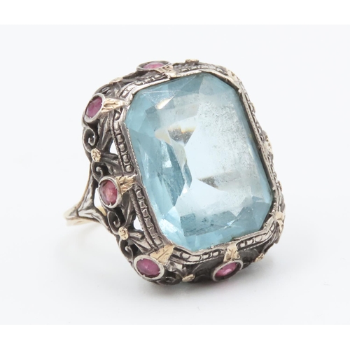 194 - Aquamarine Set Statement Ring Mounted in 18 Carat Yellow Gold with Further Ruby Insets to Setting Ri... 