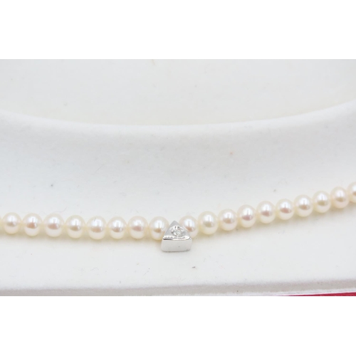 203 - Ladies Pearl Necklace with 18 Carat White Gold Clasp and Diamond Set 18 Carat Gold Pendant 40cm Long... 