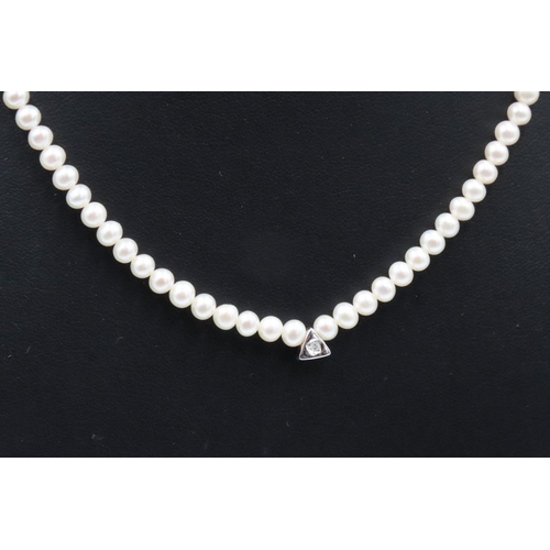 203 - Ladies Pearl Necklace with 18 Carat White Gold Clasp and Diamond Set 18 Carat Gold Pendant 40cm Long... 