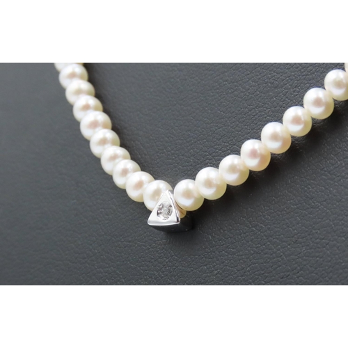 203 - Ladies Pearl Necklace with 18 Carat White Gold Clasp and Diamond Set 18 Carat Gold Pendant 40cm Long... 