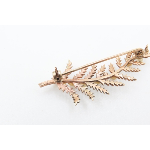 206 - 9 Carat Yellow Gold Leaf Form Brooch Set with Seed Pearls 5cm Wide