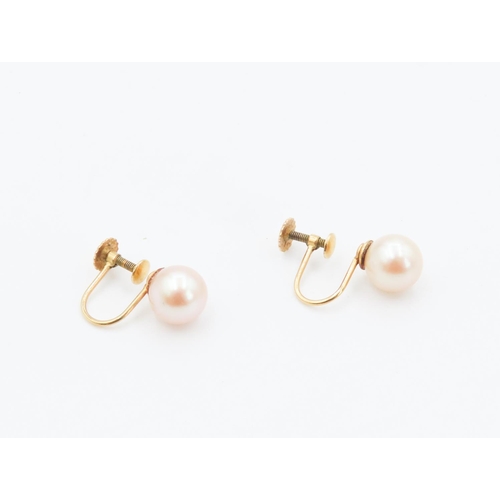 207 - Pair of 9 Carat Yellow Gold Pearl Set Earrings with Screw Back