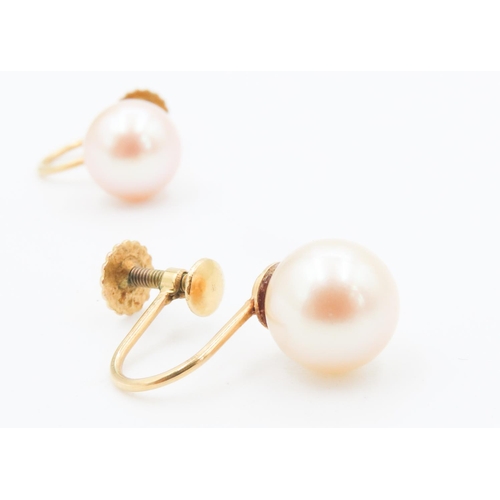 207 - Pair of 9 Carat Yellow Gold Pearl Set Earrings with Screw Back