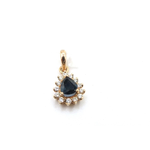 210 - Pear Cut Sapphire and Brilliant Cut Diamond Set Pendant Mounted in 14 Carat Yellow Gold 2cm Drop Fur... 