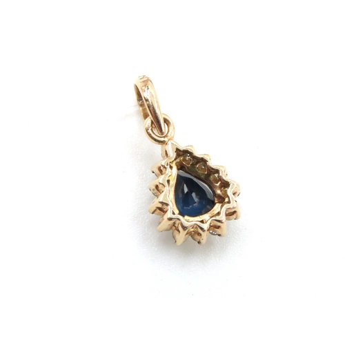 210 - Pear Cut Sapphire and Brilliant Cut Diamond Set Pendant Mounted in 14 Carat Yellow Gold 2cm Drop Fur... 