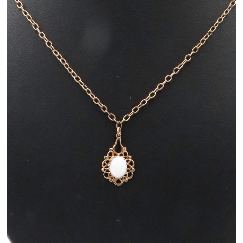 212 - Attractively Set 9 Carat Yellow Gold Opal Pendant 2.5cm Drop further Set on 9 Carat Yellow Gold Chai... 