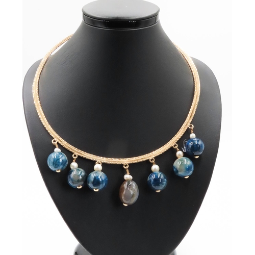 219 - 22 Carat Yellow Gold Torc Form Necklace Set with Pearls and Polished Opals Spherical Form Australian... 