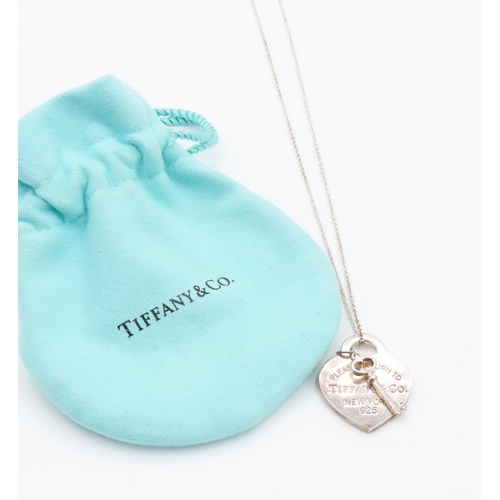 222 - Tiffany and Co Sterling Silver Heart and Key Pendant 3cm Drop Further Set on Tiffany&Co Silver Chain... 