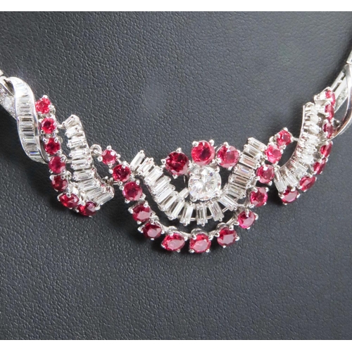 224 - Ruby and Diamond Ladies Necklace Attractively Detailed Platinum Set Mounted on 18 Carat White Gold 4... 