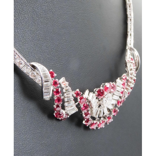 224 - Ruby and Diamond Ladies Necklace Attractively Detailed Platinum Set Mounted on 18 Carat White Gold 4... 