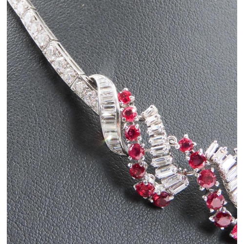 224 - Ruby and Diamond Ladies Necklace Attractively Detailed Platinum Set Mounted on 18 Carat White Gold 4... 