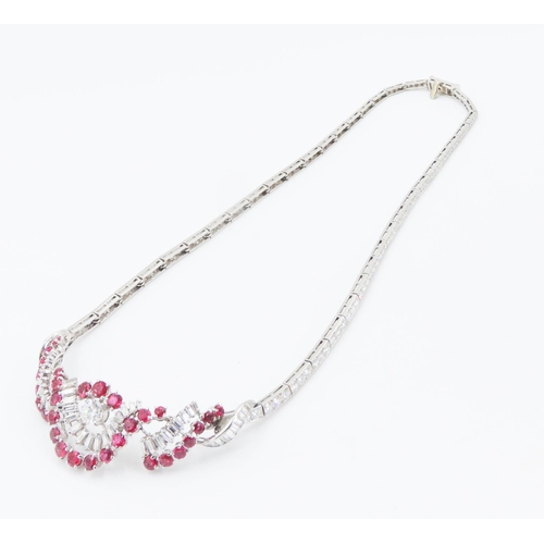 224 - Ruby and Diamond Ladies Necklace Attractively Detailed Platinum Set Mounted on 18 Carat White Gold 4... 