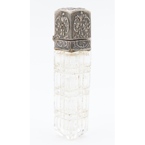 227 - Silver Top  Scent Bottle Hinge Cover Crystal Hobnail Cut 6.5 cm high