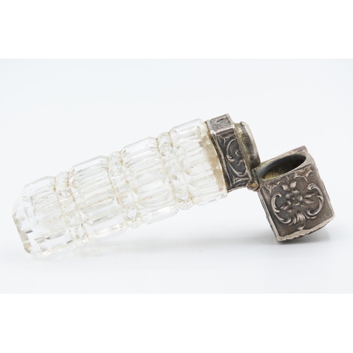 227 - Silver Top  Scent Bottle Hinge Cover Crystal Hobnail Cut 6.5 cm high