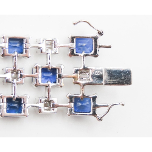 228 - Fine Sapphire and Diamond Baguette Cut Ladies Three Row Bracelet Articulated Form Mounted on 18 Cara... 