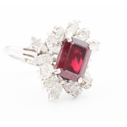 229 - Russian Ruby and Diamond Set Ring Attractively Detailed Set in 18 Carat White Gold with Extendable B... 