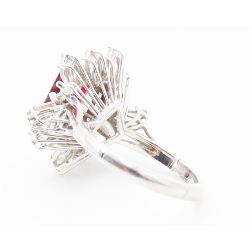 229 - Russian Ruby and Diamond Set Ring Attractively Detailed Set in 18 Carat White Gold with Extendable B... 