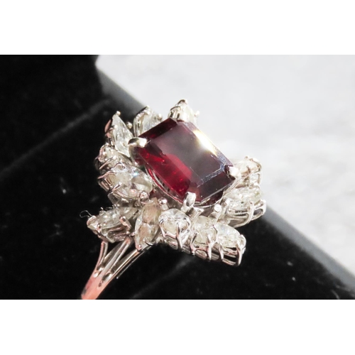 229 - Russian Ruby and Diamond Set Ring Attractively Detailed Set in 18 Carat White Gold with Extendable B... 