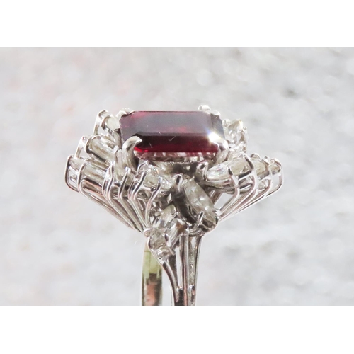 229 - Russian Ruby and Diamond Set Ring Attractively Detailed Set in 18 Carat White Gold with Extendable B... 