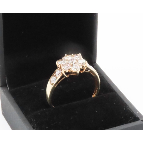 231 - Diamond Seven Stone Daisy Form Ring Set with Champagne and Clear Diamonds with Further Diamonds Set ... 