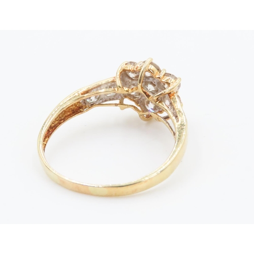 231 - Diamond Seven Stone Daisy Form Ring Set with Champagne and Clear Diamonds with Further Diamonds Set ... 