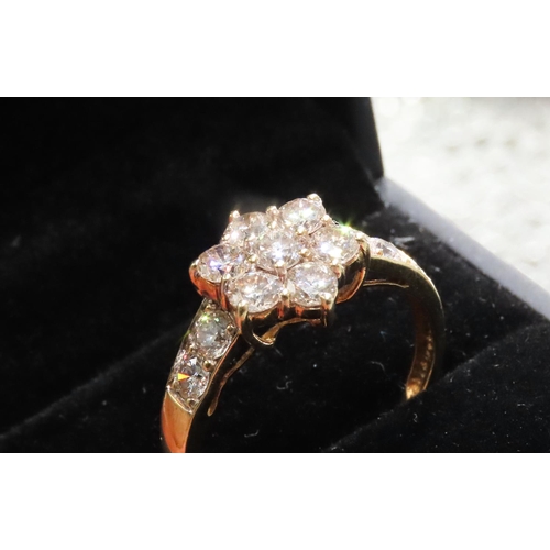 231 - Diamond Seven Stone Daisy Form Ring Set with Champagne and Clear Diamonds with Further Diamonds Set ... 