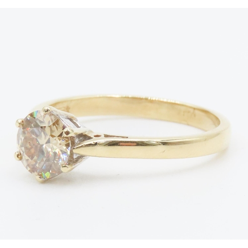 232 - Champagne Diamond Solitaire Six Claw Set in 18 Carat Yellow Gold Total Diamond Carat Weight 1.10ct R... 