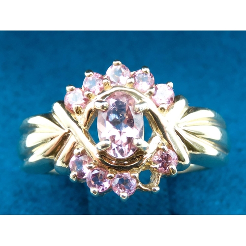 24 - Attractively Detailed Pink Garnet Cluster Ring Set in 9 Carat Yellow Gold Ring Size N and a Half One... 