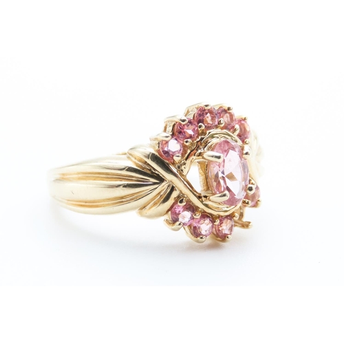 24 - Attractively Detailed Pink Garnet Cluster Ring Set in 9 Carat Yellow Gold Ring Size N and a Half One... 