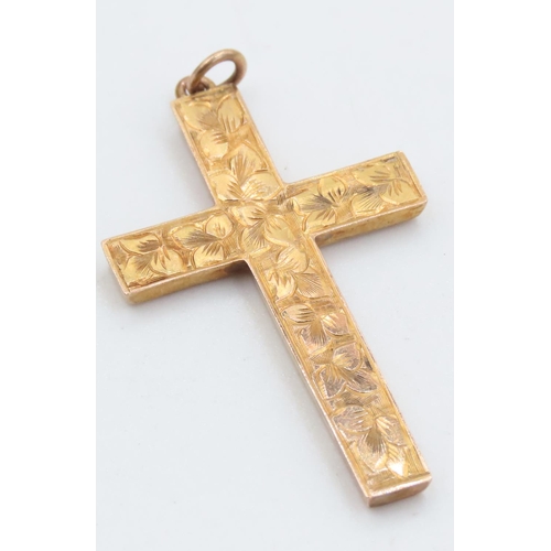 241 - 9 Carat Yellow Gold Crucifix with Floral Cut Detailing 3.5cm Long