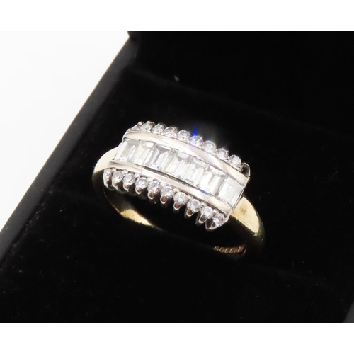 247 - Three Row Baguette and Round Cut Diamond Set Ring Mounted in 18 Carat Yellow Gold Total Diamond Cara... 