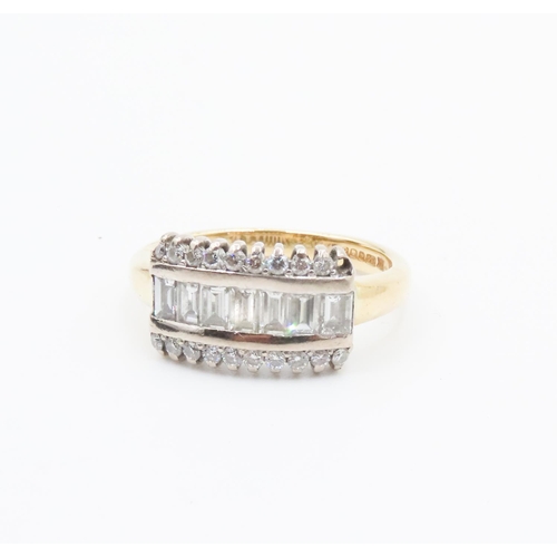 247 - Three Row Baguette and Round Cut Diamond Set Ring Mounted in 18 Carat Yellow Gold Total Diamond Cara... 