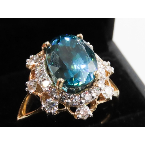 248 - Attractively Detailed Blue Zircon and Diamond Ring Set in 18 Carat Yellow Gold 6ct Zircon Total Diam... 