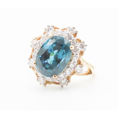 248 - Attractively Detailed Blue Zircon and Diamond Ring Set in 18 Carat Yellow Gold 6ct Zircon Total Diam... 