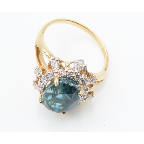 248 - Attractively Detailed Blue Zircon and Diamond Ring Set in 18 Carat Yellow Gold 6ct Zircon Total Diam... 