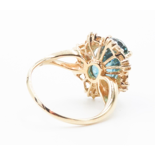 248 - Attractively Detailed Blue Zircon and Diamond Ring Set in 18 Carat Yellow Gold 6ct Zircon Total Diam... 